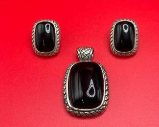 Sterling Silver And Stone Earrings Pendant Set