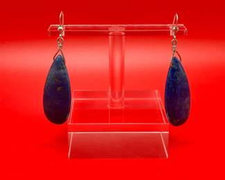 Large Lapis Lazuli And Sterling Dangle Earrings