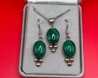 Sterling Silver And Green Stone Jewelry Set