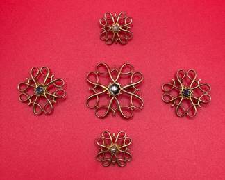 Vintage Avon Robbins Co 10K Yellow Gold Brooch Set  Real Gemstones