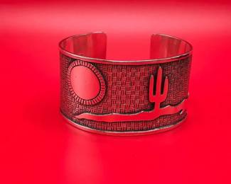 Vintage Native American Sterling Silver Storyteller Cuff Bracelet