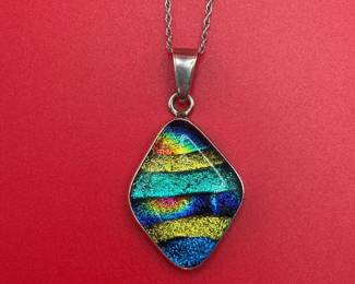 Sterling Silver Dichroic Glass Pendant On Sterling Necklace