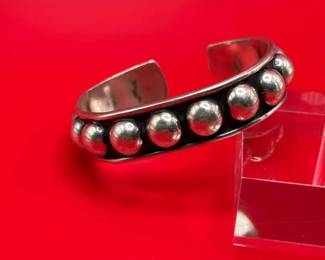 Mexico Sterling Silver Dome Bead Cuff Bracelet