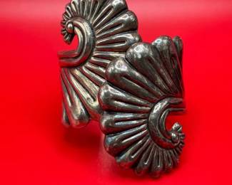 Taxco Mexico Sterling Silver Double Scroll Clamper Cuff