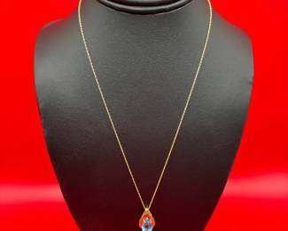Beautiful 10K Gemstone Pendant On 18 10K Necklace