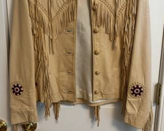 Mealey’s Pitic Leather Handcrafted Western Fringe Beaded Jacket Sz 8