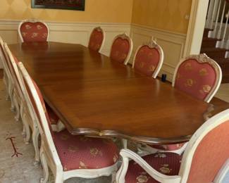 Rhone Valley Traditional French Carved Dining Table with Two Leaves (22” ea) Total L134” 