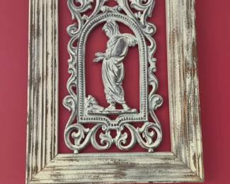 Rustic Shabby Chic Relief Wall Art with Figural Scene 35” x 25”