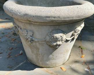 Concrete Garden Planter with Cherub and Grape Vine Relief