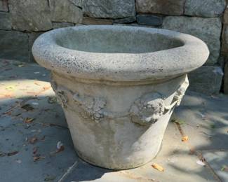 Concrete Garden Planter with Cherub and Grape Vine Relief