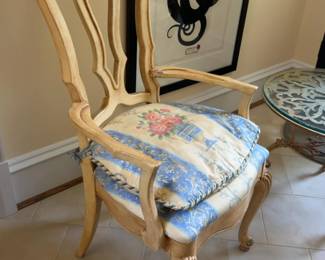 French Country Carved Armchair with Floral Toile Upholstery