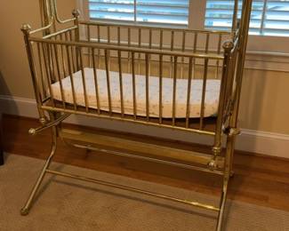 Vintage Brass Rocking Baby Bassinet