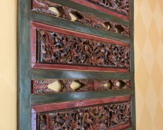 Hand-Carved Wood Wall Panel with Floral Motif - 43” x 52”