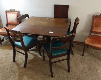 Duncan fife drop leaf dining table w/chairs, Eastlake side chairs