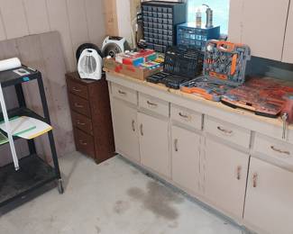 rolling cart, tool kits, fans, space heaters