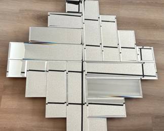 Large Art Deco Style Stepped Geometric Beveled Windsor Mirror