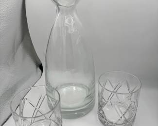 Modern Glass Decanter With Round Stopper  Cut Crystal Glasses