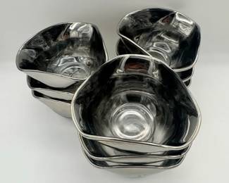 MidCentury Modern silver fade glass bowls in a triangular shape