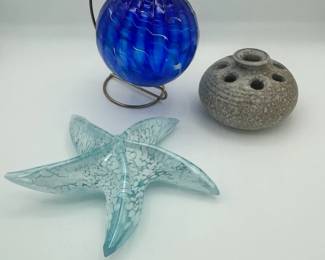 Glass Star Fish Paperweight Blown Glass Orb  Clay Pottery
