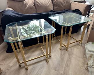 Hollywood Regency Brass  Glass Side Tables