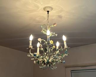 Vintage Italian toleware floral chandelier with 5 lights