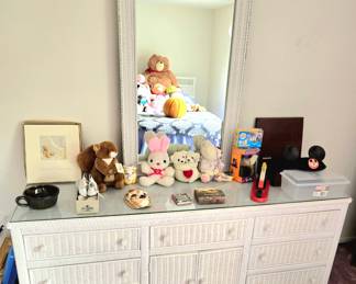 Henry Link Triple Wicker Dresser w/Wall Mirror & Glass Top