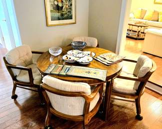 Dining Table, 4 Upholstered Chairs w/Casters