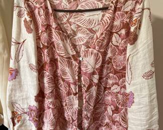 Tahari Floral Print 100% Linen Blouse