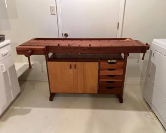 Solid Wood Workbench, Built in Vise, 5 Drawers & 2 Doors