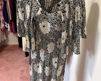 Vintage Sonia Rykiel Black & Ivory Sleeveless Silk Dress w/Jacket Set
