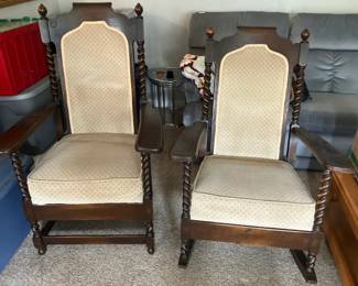 Matching late 1800's solid oak rocker and arm chair