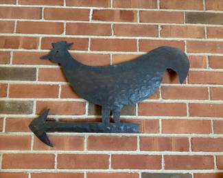 folk art metal chicken art, signed