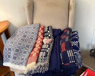 vintage and antique American overshot and open weave coverlets