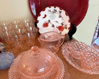 pink Depression glass