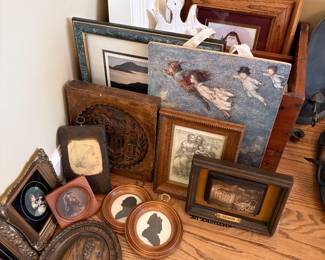 lots of vintage and antique small artworks