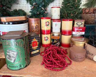 vintage tins and holiday decor