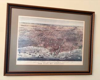 vintage framed print of areal view of Chicago