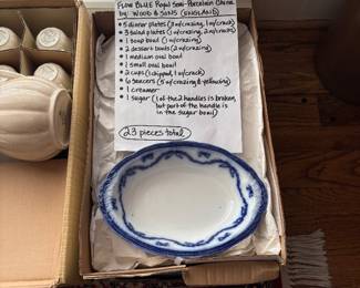 23 piece set of blue and white flow blue by Wood and Sons