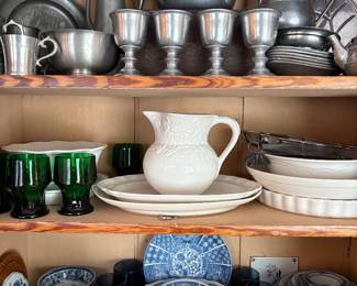 lots of vintage pottery and antique and vintage pewter