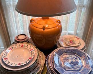 Asian style vintage lamps and plates