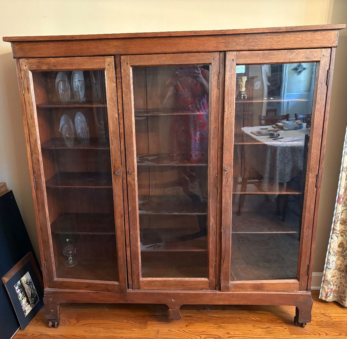 Arts and Craft Walnut Bookcase 59”T. 57”W. 12.5” D.