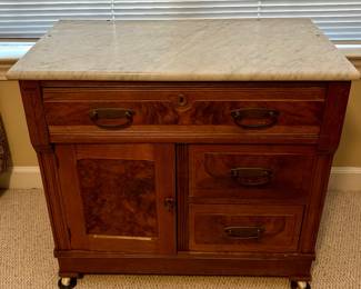 Eastlake Marble Top Washstand with wheels 28”H. 31”W 17”D. $263