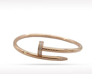 Cartier Juste Un Clou Diamond Pave 18K Rose Gold Bracelet Bangle Size 17