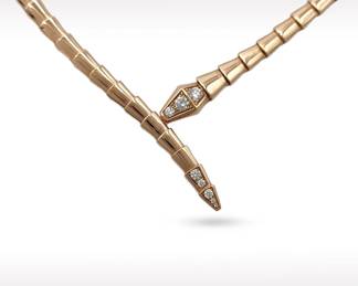 Bulgari Serpenti Rose Gold Diamond Head Link Choker Necklace