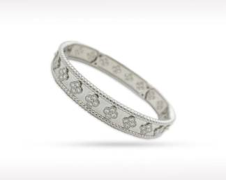 Van Cleef & Arpels Perlee Diamond Clovers 18K White Gold Bangle Bracelet