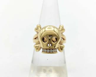 Dior Skull Diamond 18K Yellow Gold Ring Size 51