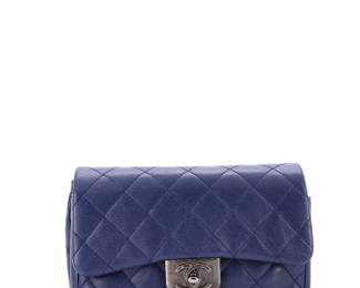 Chanel Double Carry Chain Waist Bag Blue Quilted