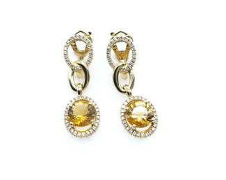 Citrine Diamond Drop 18K Yellow Gold Earrings
