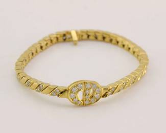 Vintage Diamond 18K Yellow Gold Flexible Bracelet Bangle