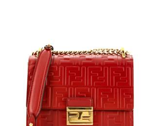 Fendi Kan U Red Embossed Leather Shoulder Bag
